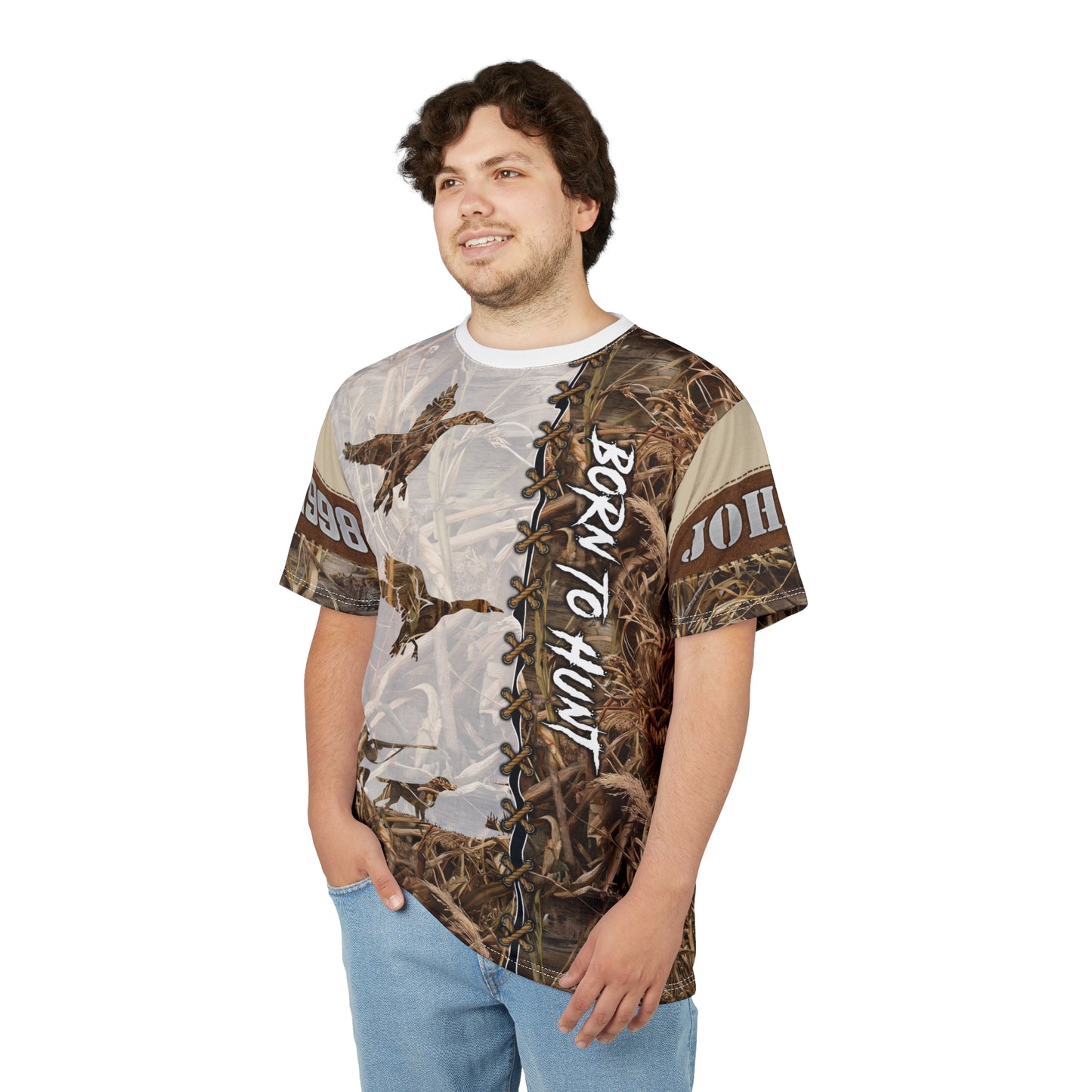 Marsh Camo Waterfowl Hunter Personalized Unisex Cut & Sew Tee