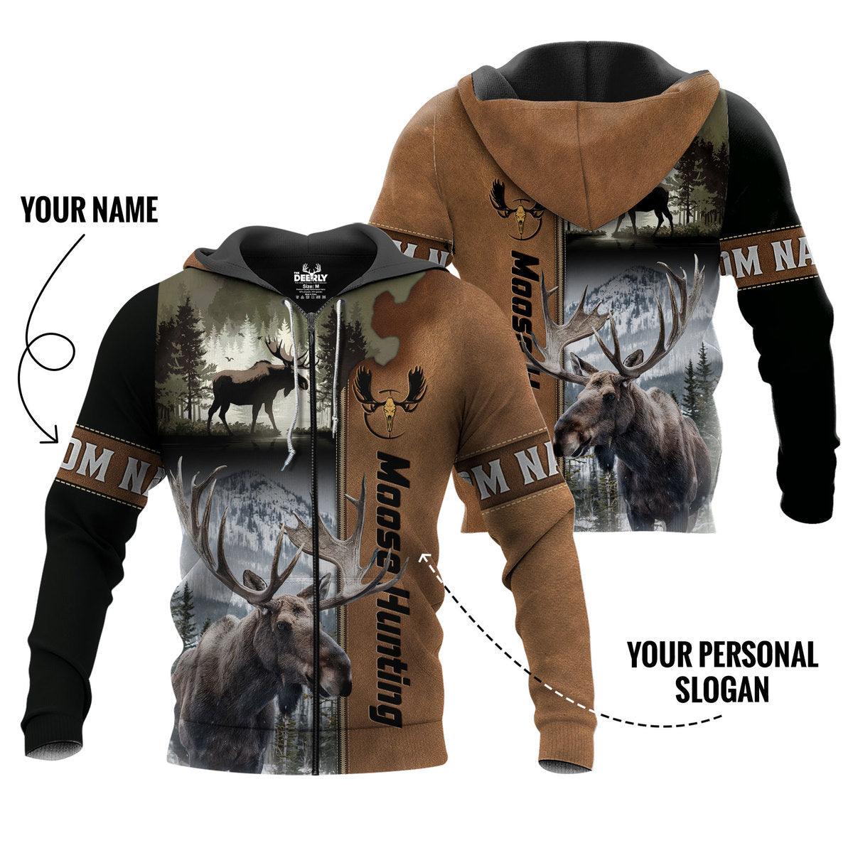 Moose Hunting Wilderness Zip Hoodie Personalized - The Deerly