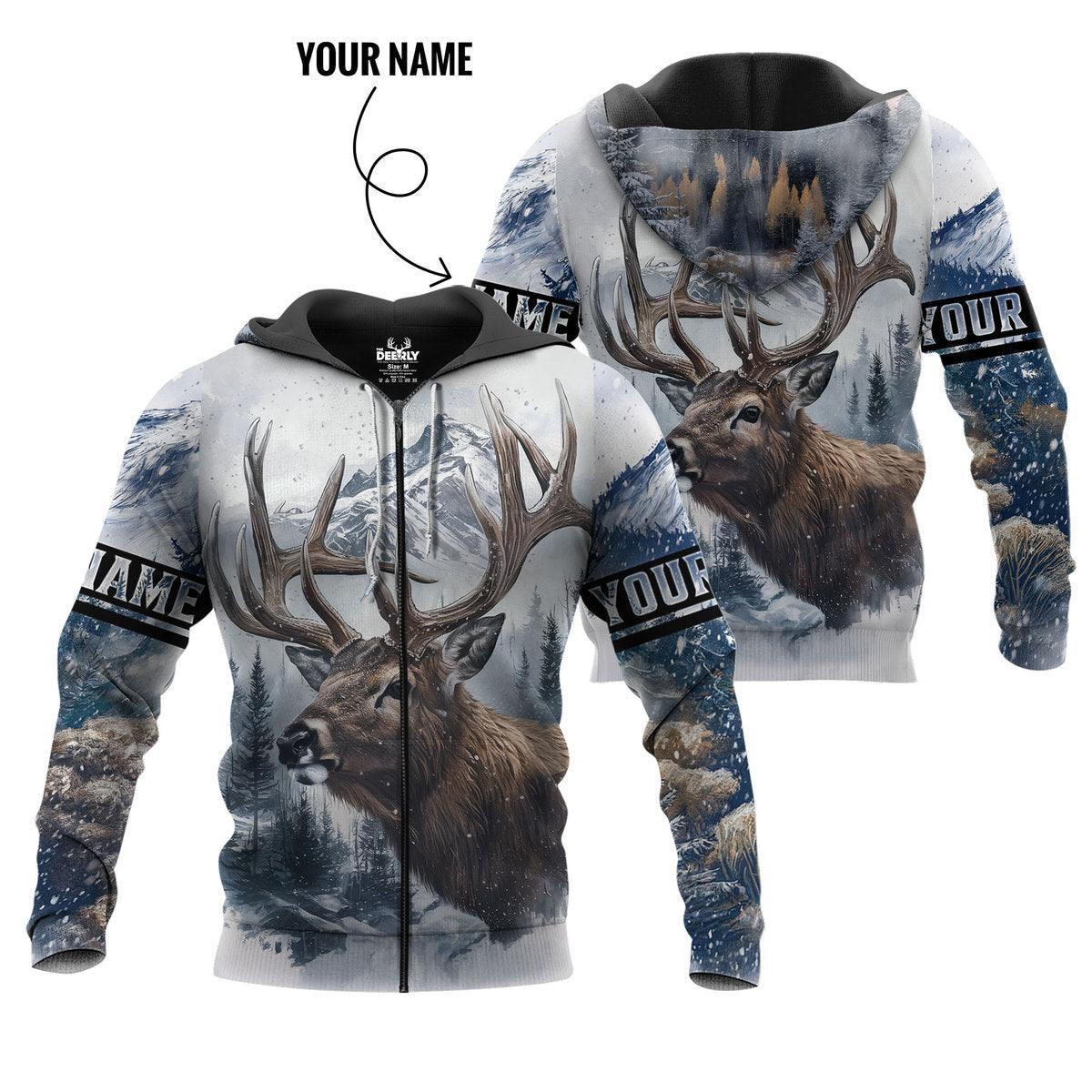 Winter Wilderness Deer Hunter Zip Hoodie Personalized - The Deerly