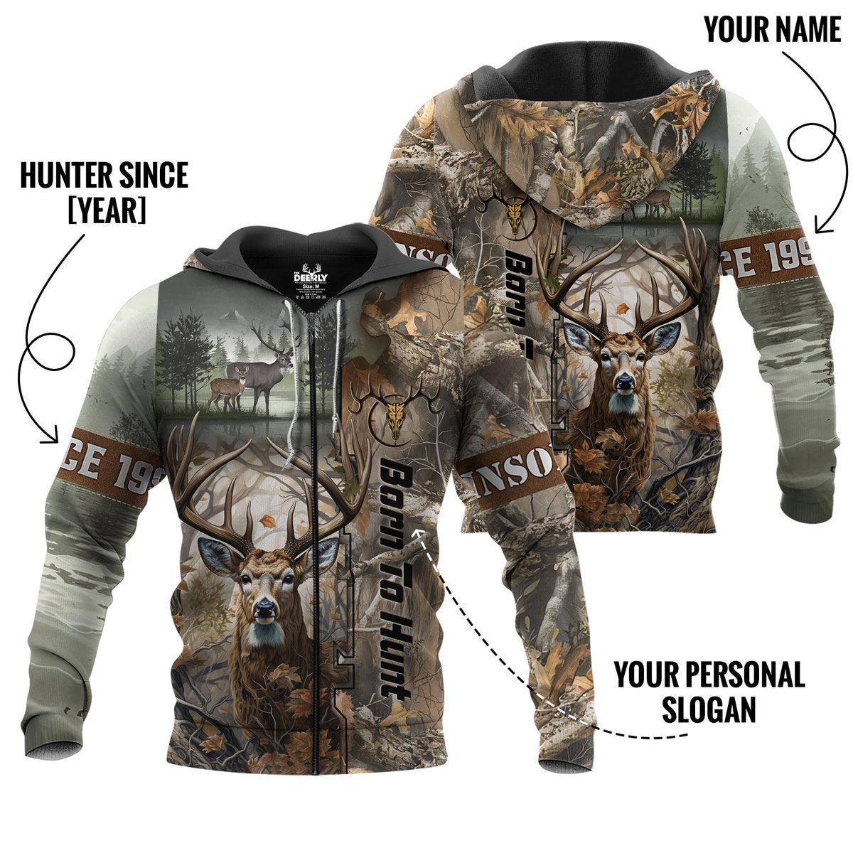 Born to Hunt: Woodland Deer Zip Hoodie Personalized - The Deerly