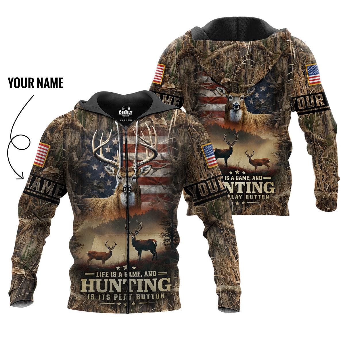 Life is a Game: Hunting Zip Hoodie Personalized - The Deerly