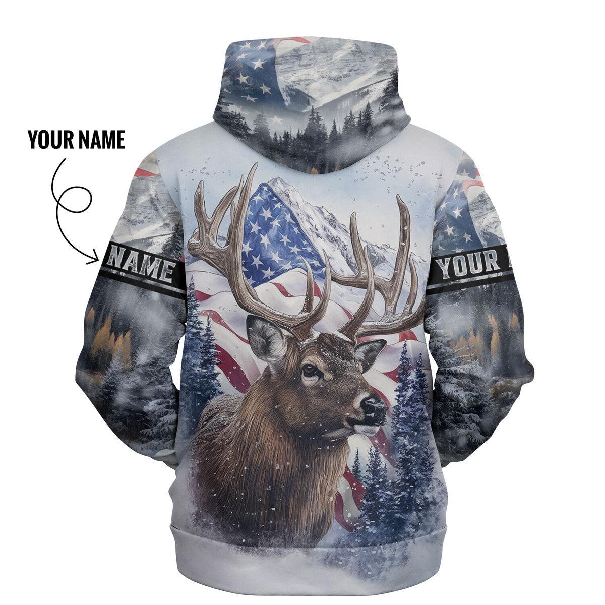 American Wilderness Deer Hunter Hoodie Personalized - The Deerly