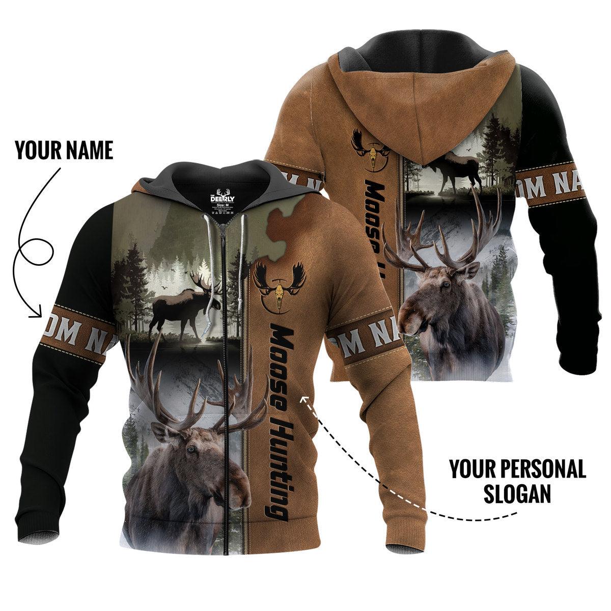 Majestic Moose Hunter Zip Hoodie Personalized - The Deerly