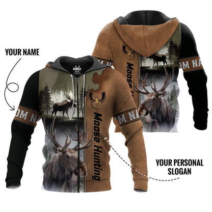 Majestic Moose Hunter Zip Hoodie Personalized - The Deerly