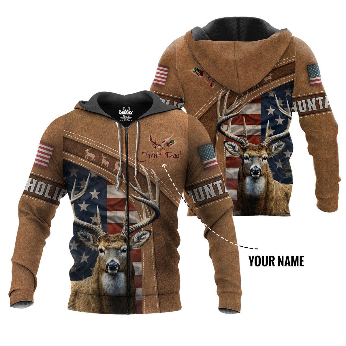 Patriotic Deer Hunter Zip Hoodie Personalized - The Deerly