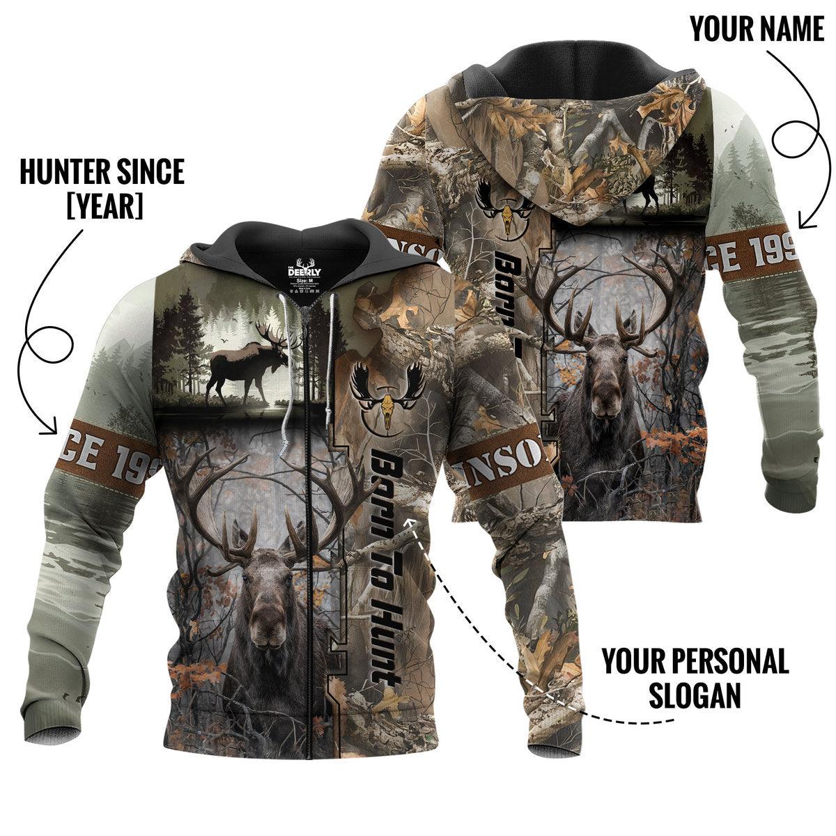 Born to Hunt: Majestic Moose Zip Hoodie Personalized - The Deerly