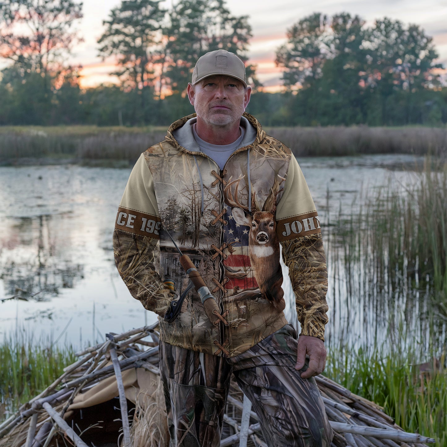 Trailblazer Buck & Reel Personalized Camo Zip Hoodie