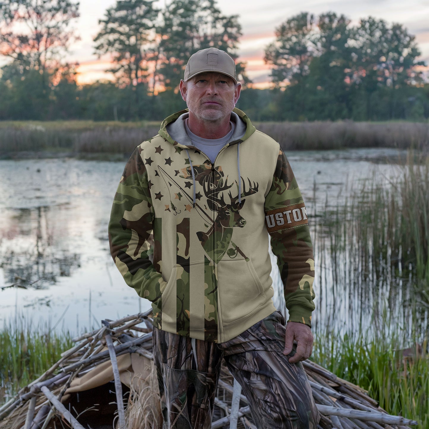 Personalized Camo Zip Hoodie – Hunting & Fishing Lifestyle