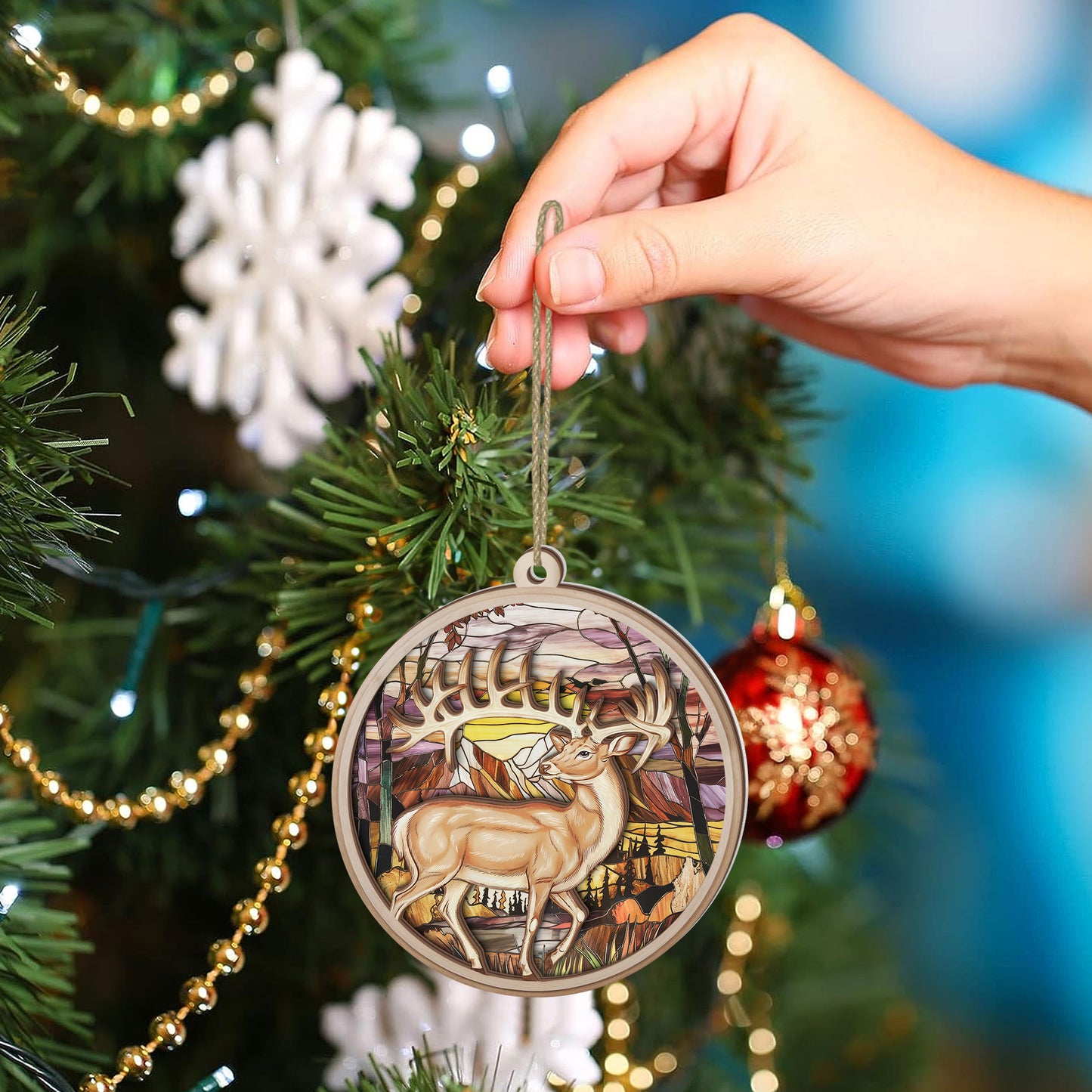 Majestic Deer Stained Glass Suncatcher Ornament