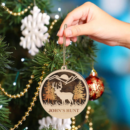 Personalized Deer Hunt 2-Layered Wooden Ornament - The Deerly