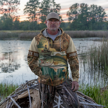 Vintage Bass Fishing Personalized Zip Hoodie
