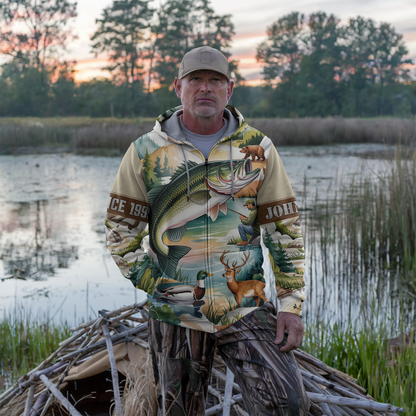 Mountain Lake Bass & Wildlife Personalized Zip Hoodie