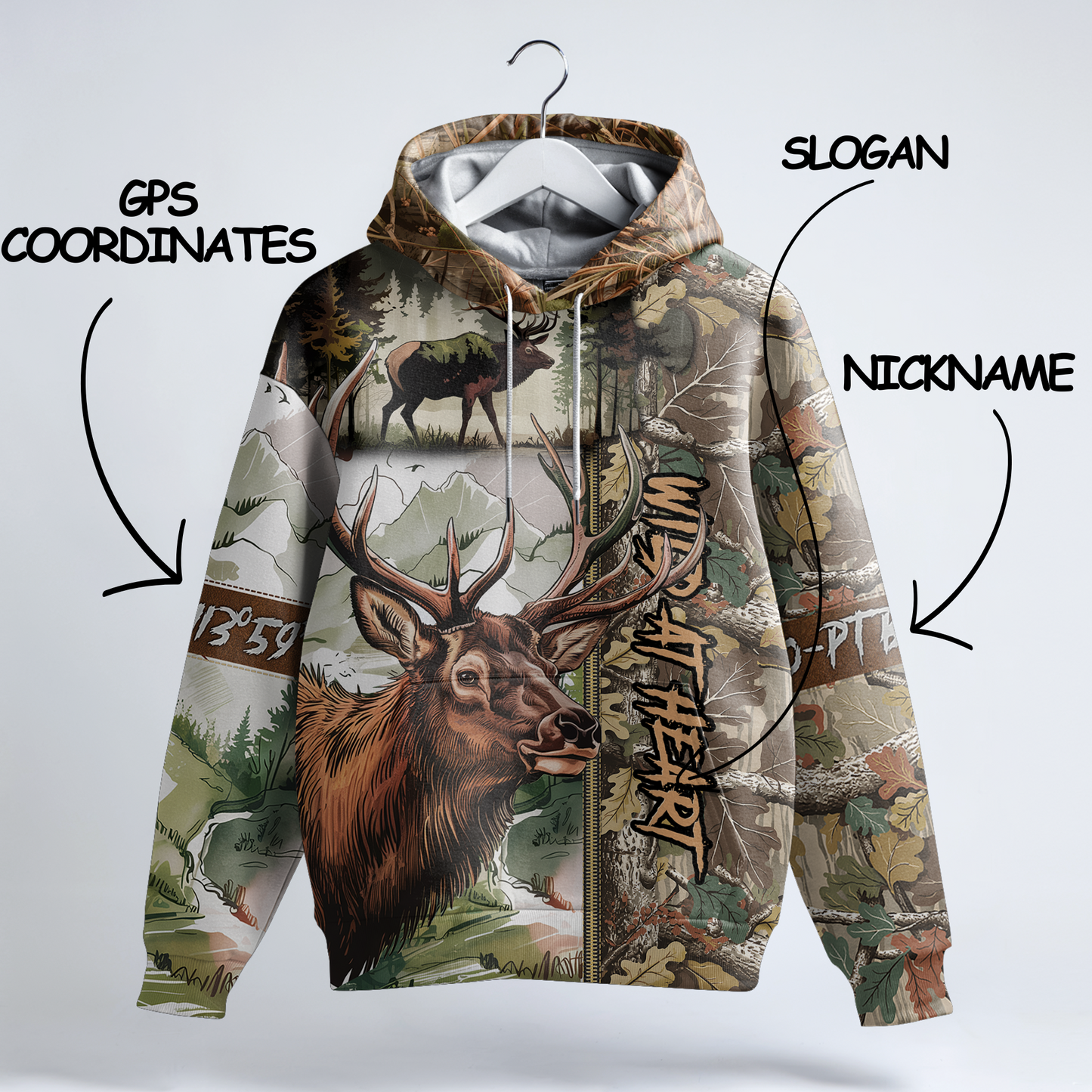 Trophy Elk Hunter Personalized Zip Hoodie