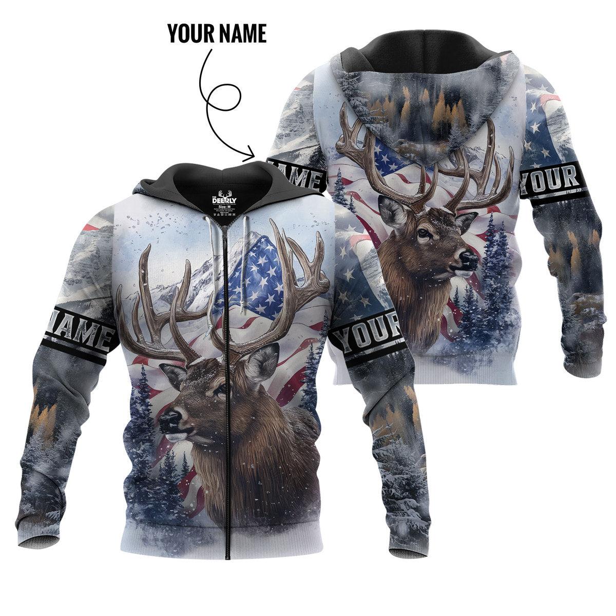 American Wilderness Deer Hunter Zip Hoodie Personalized - The Deerly