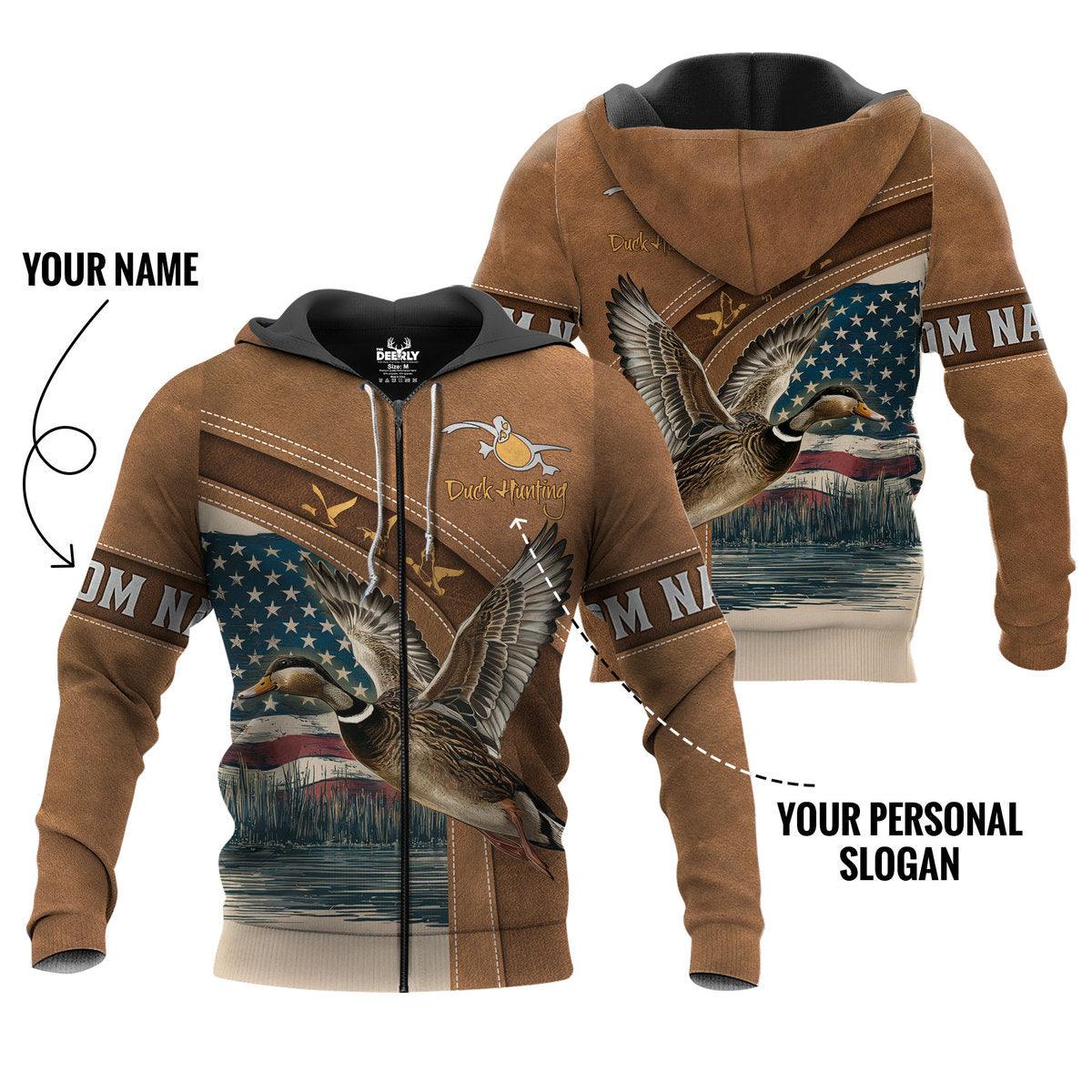 Patriotic Duck Hunting Zip Hoodie Personalized - The Deerly