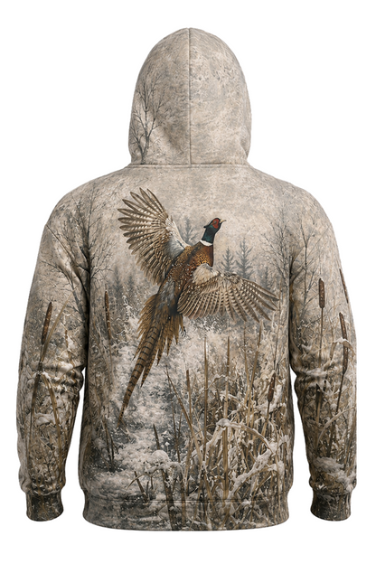 Performance Fleece-Lined Hoodie - Snowy Marsh Pheasant Flight