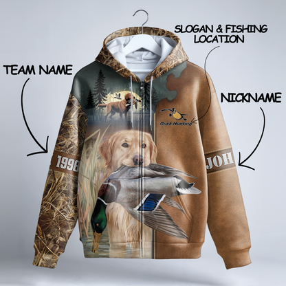 Golden Retriever Duck Hunter Zip Hoodie Personalized