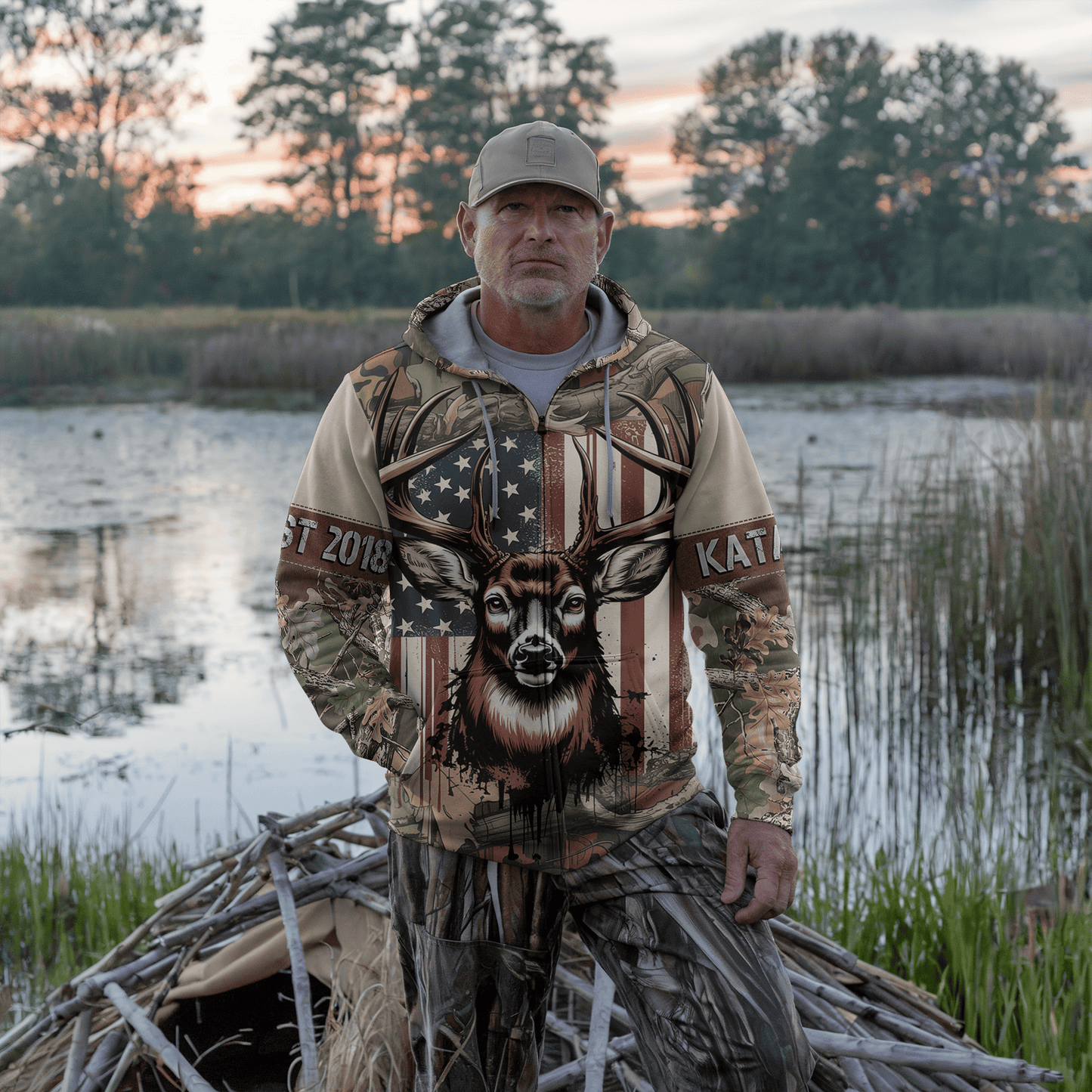 American Whitetail Patriot Personalized Zip Hoodie