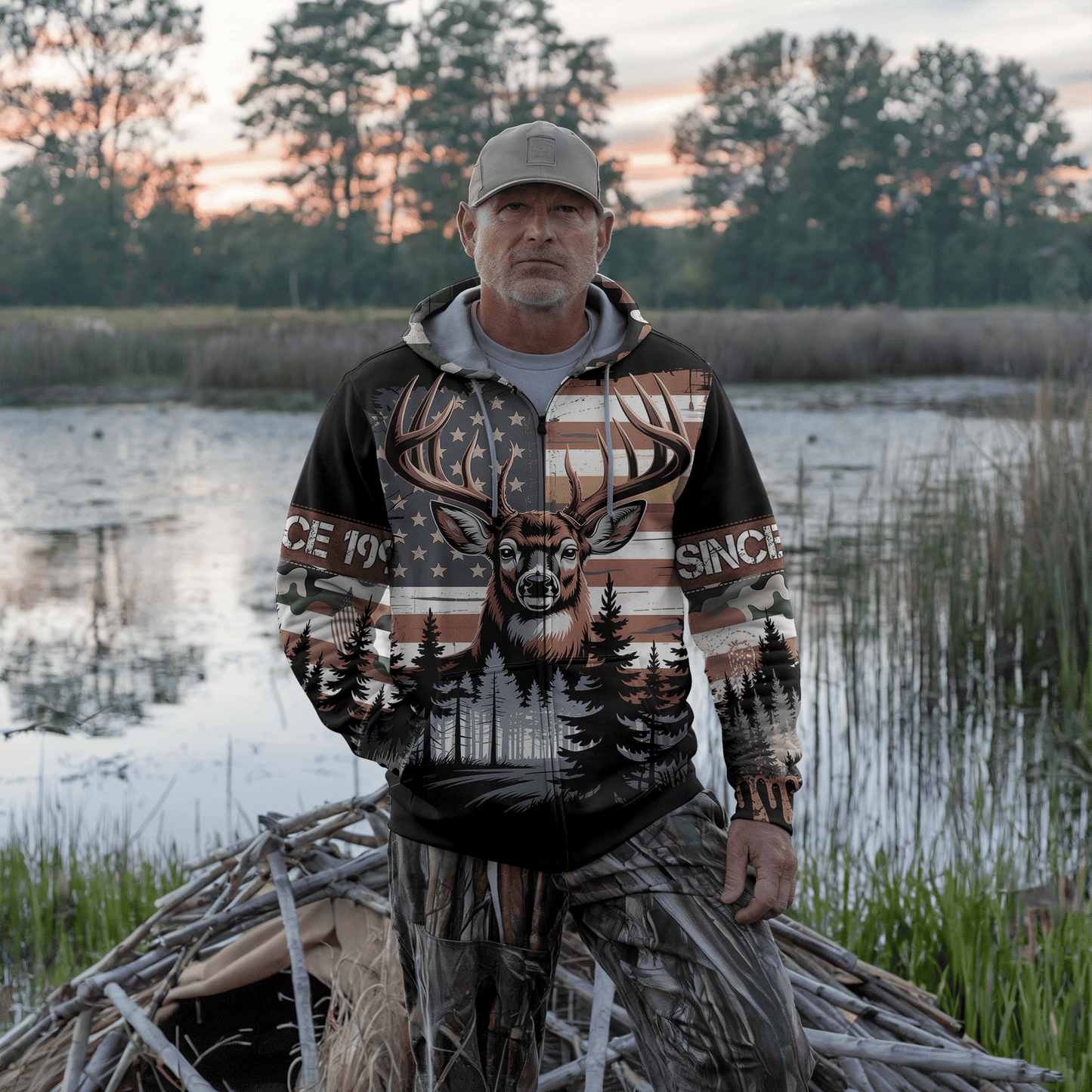 American Whitetail Patriot Personalized Zip Hoodie