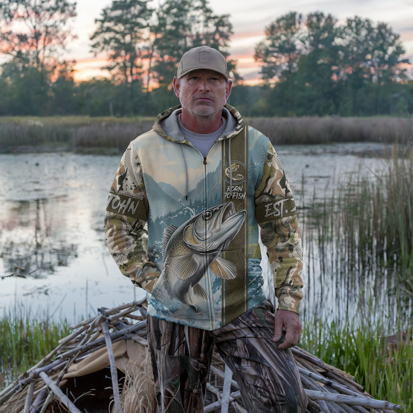 Walleye Warrior Personalized Zip Hoodie
