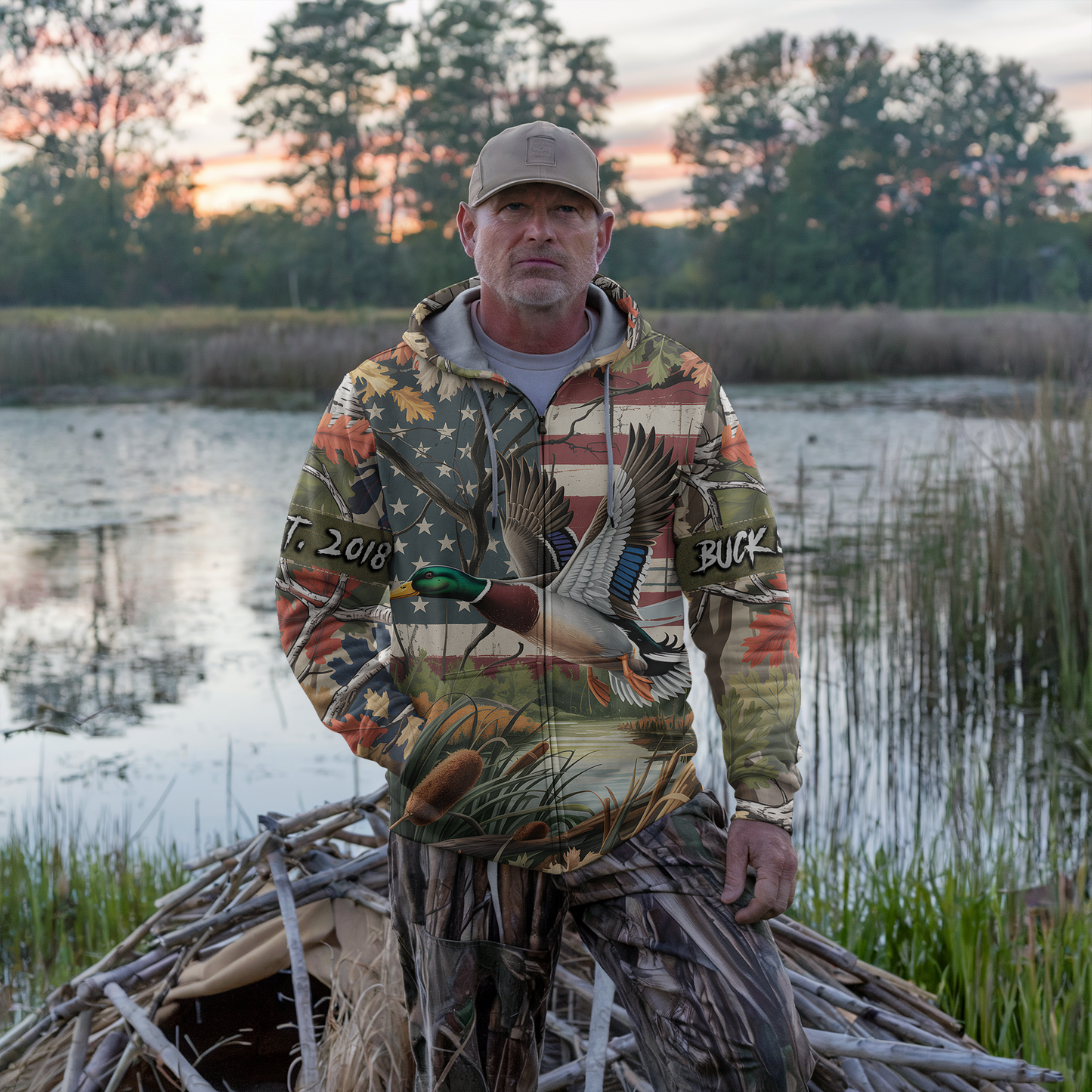American Mallard Patriot Personalized Zip Hoodie