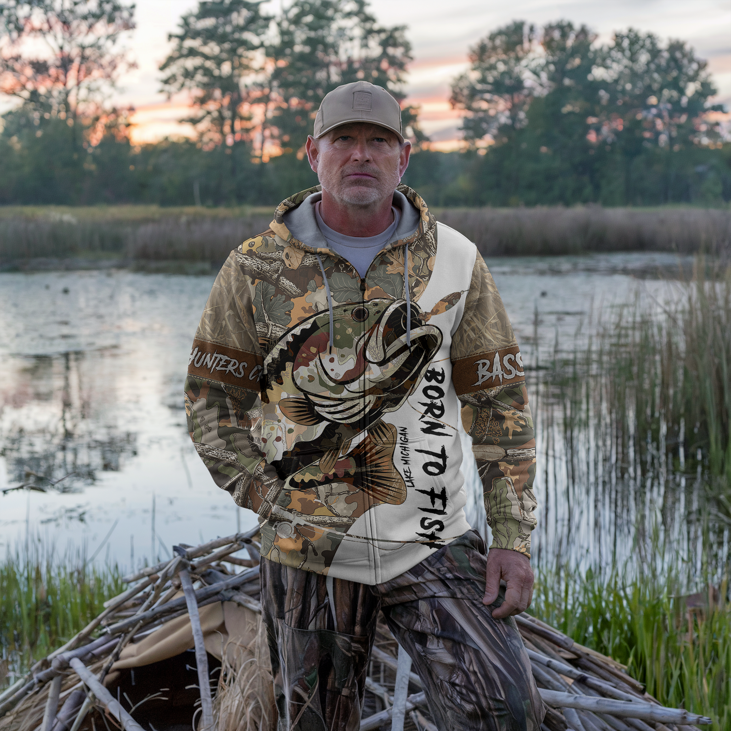 Bass Camo Warrior Personalized Zip Hoodie