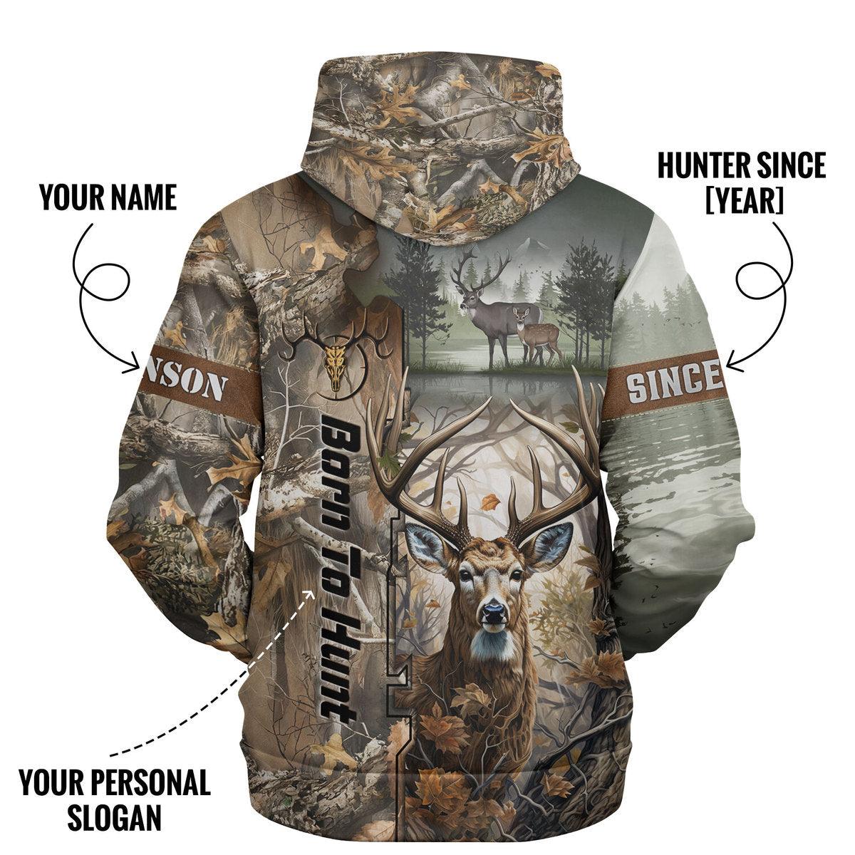 Born to Hunt: Woodland Deer Hoodie Personalized - The Deerly