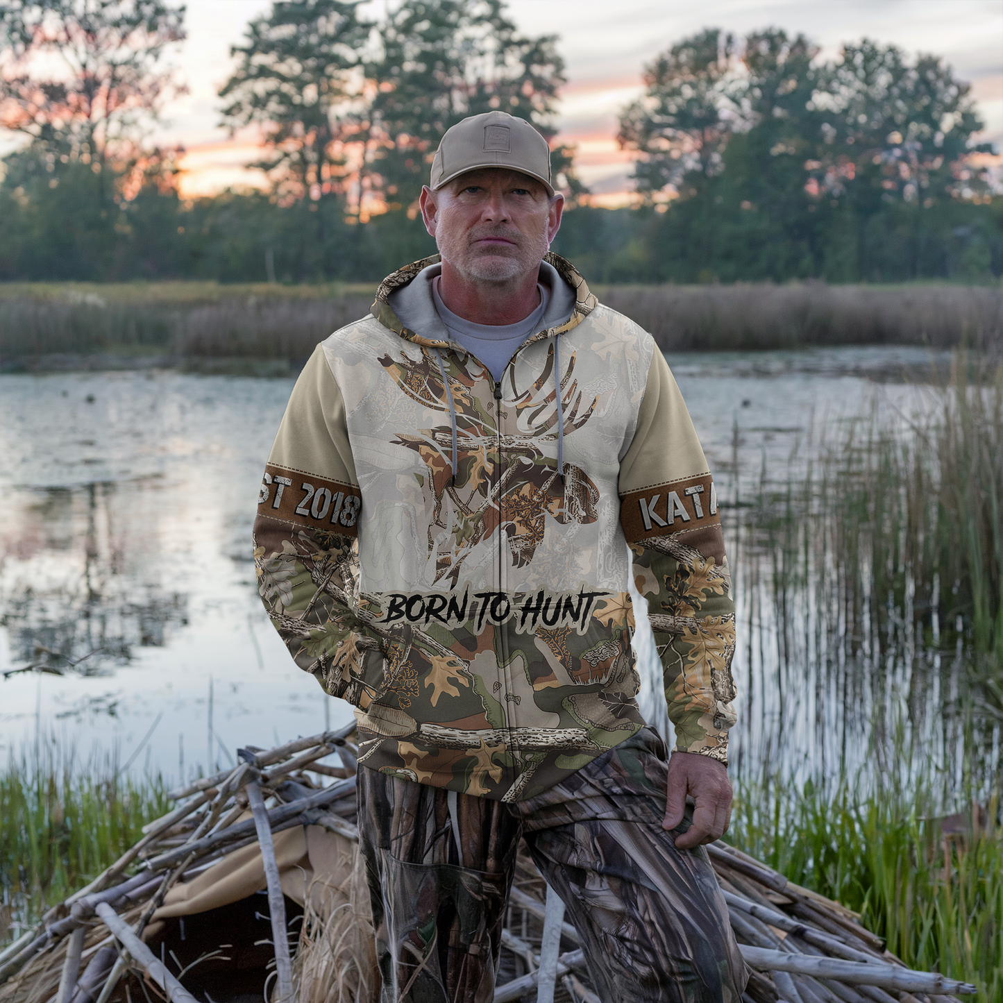 Bull Moose Camo Personalized Zip Hoodie
