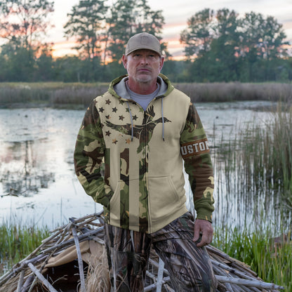 Custom Duck Hunting Camo Zip Hoodie – Personalized for the Field