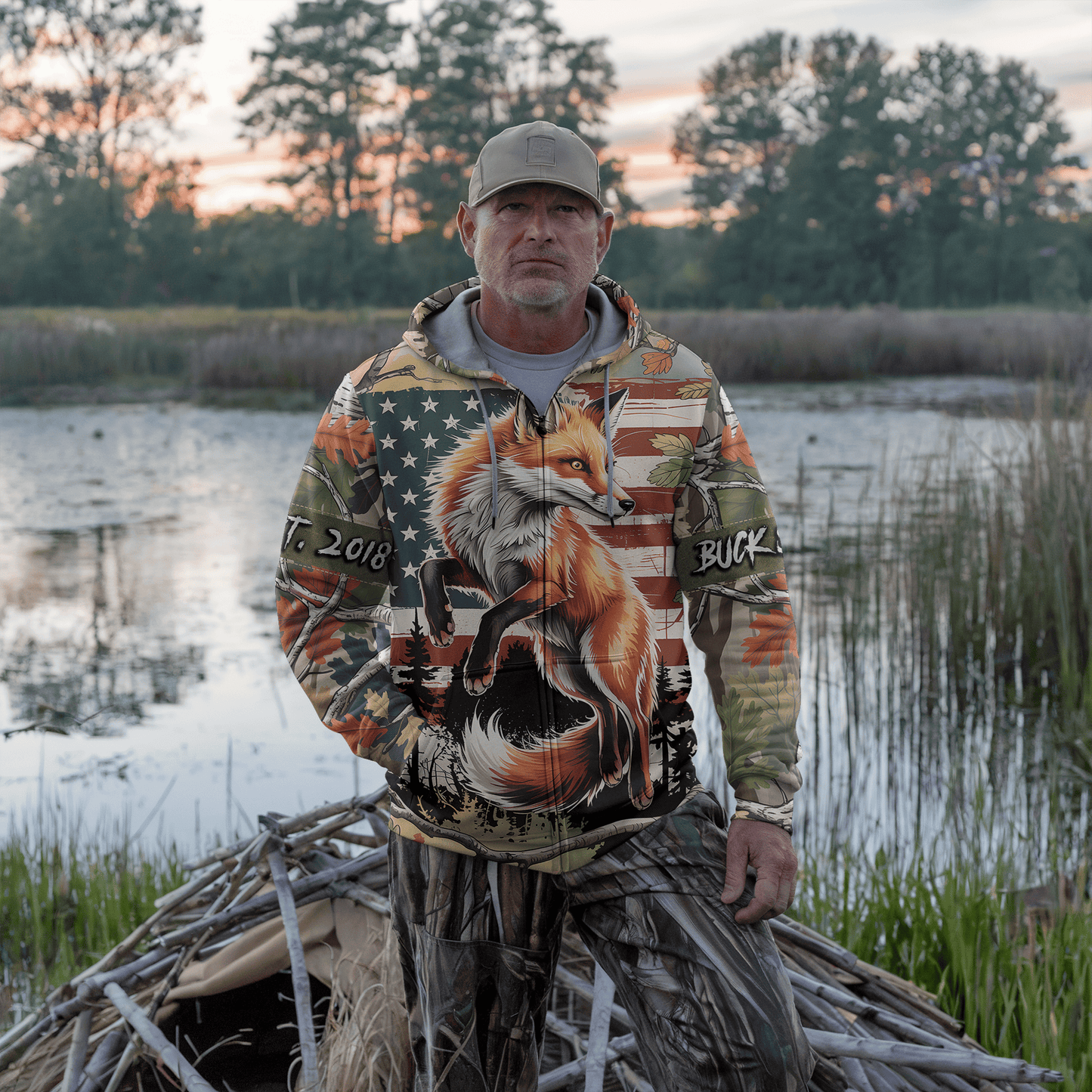 American Fox Hunter Personalized Zip Hoodie