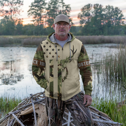 Personalized Camo Deer Hunting Zip Hoodie – Built for the Wild