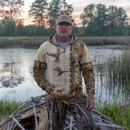 Personalized Waterfowl Hunting Camo Zip Hoodie - Born to Hunt