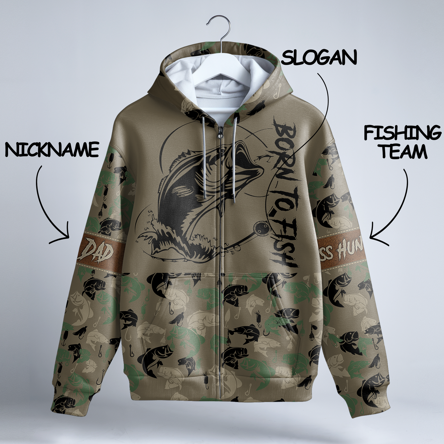 Bass Angler Personalized Zip Hoodie