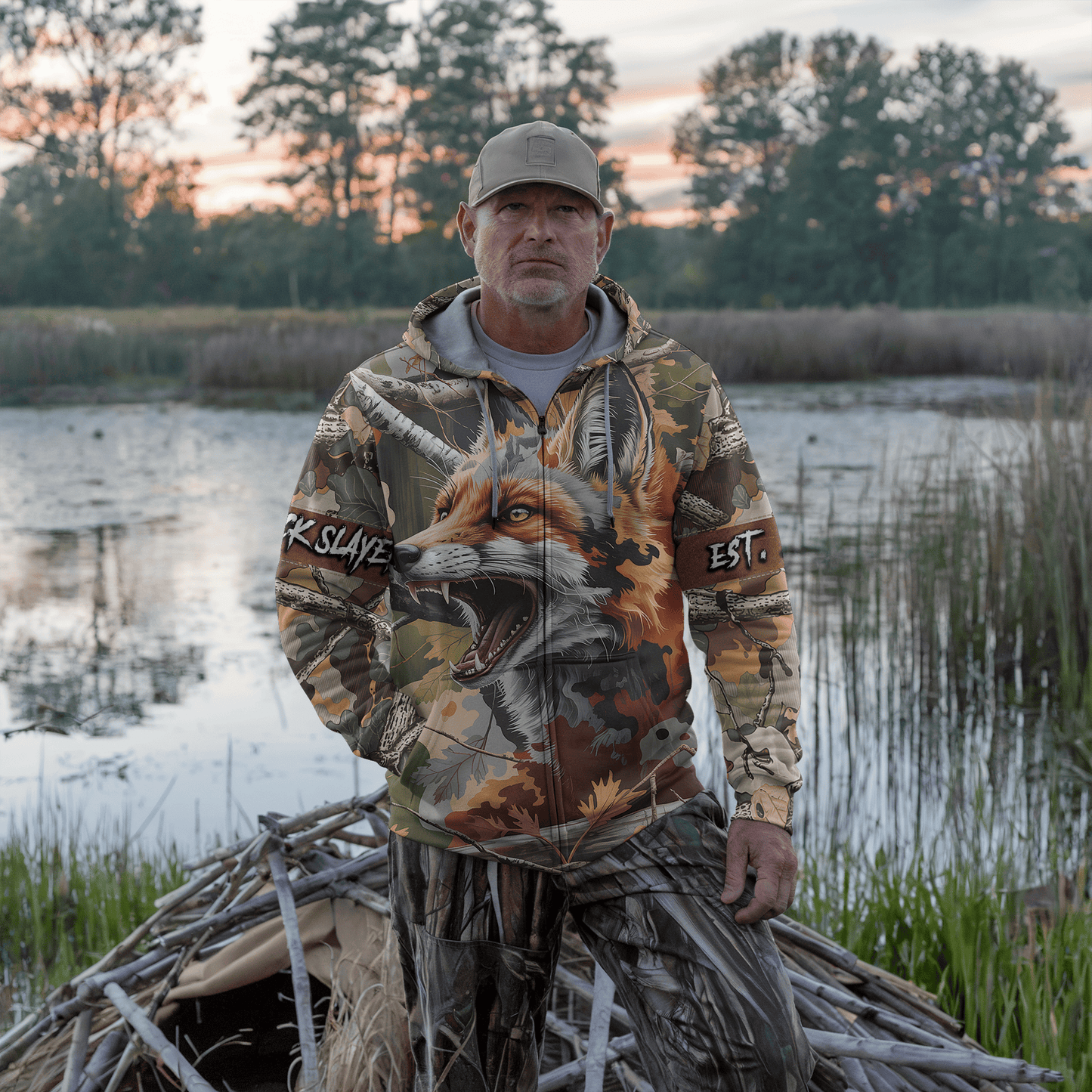 Red Fox Predator Camo Personalized Zip Hoodie