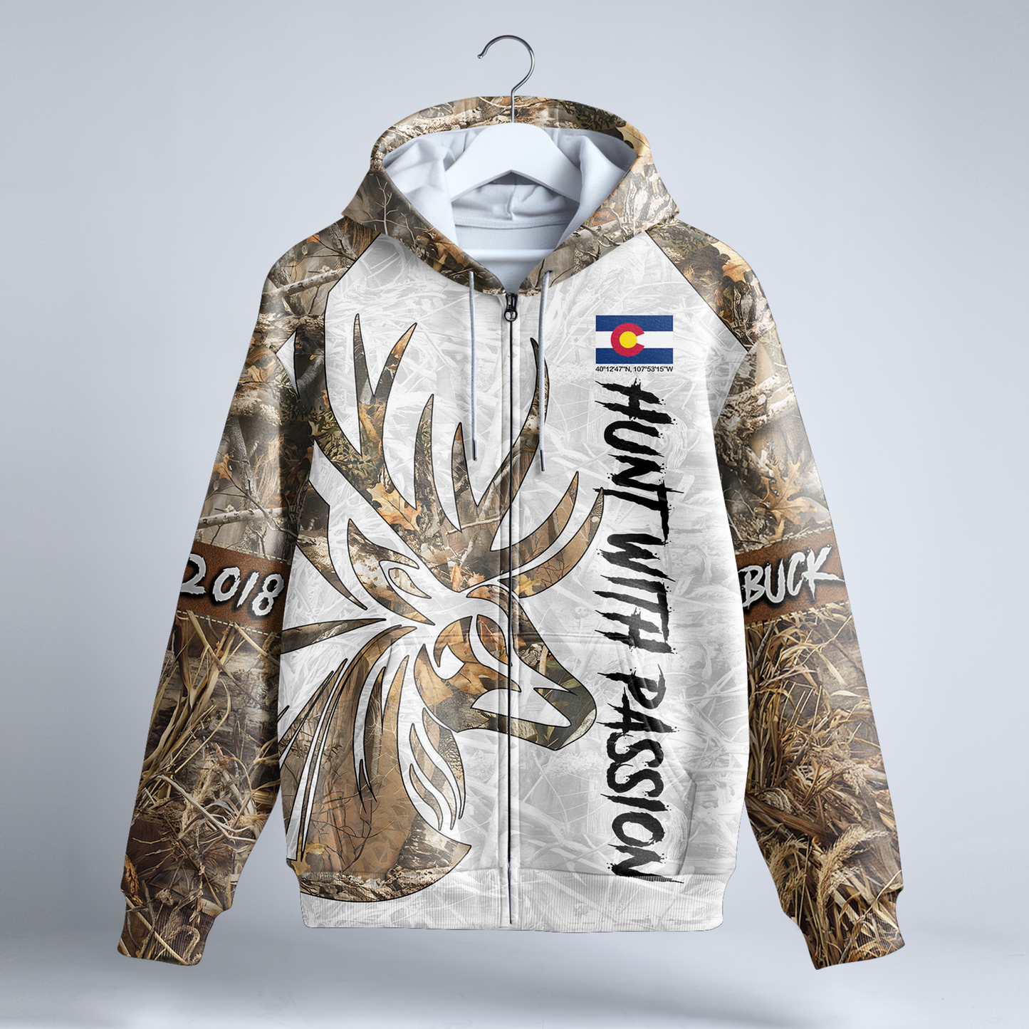State Pride Buck Hunter Personalized Zip Hoodie