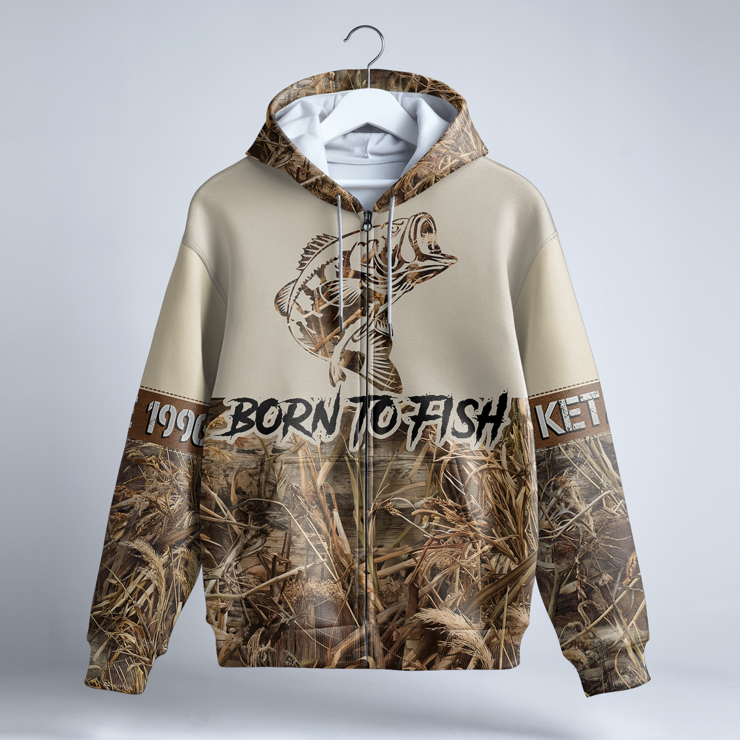 Bass Angler Personalized Waterfowl Camo Zip Hoodie