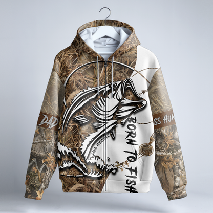 Born To Fish Personalized Bass Zip Hoodie