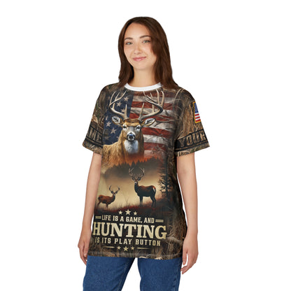 Life Is A Game Hunting Personalized Unisex Cut & Sew Tee