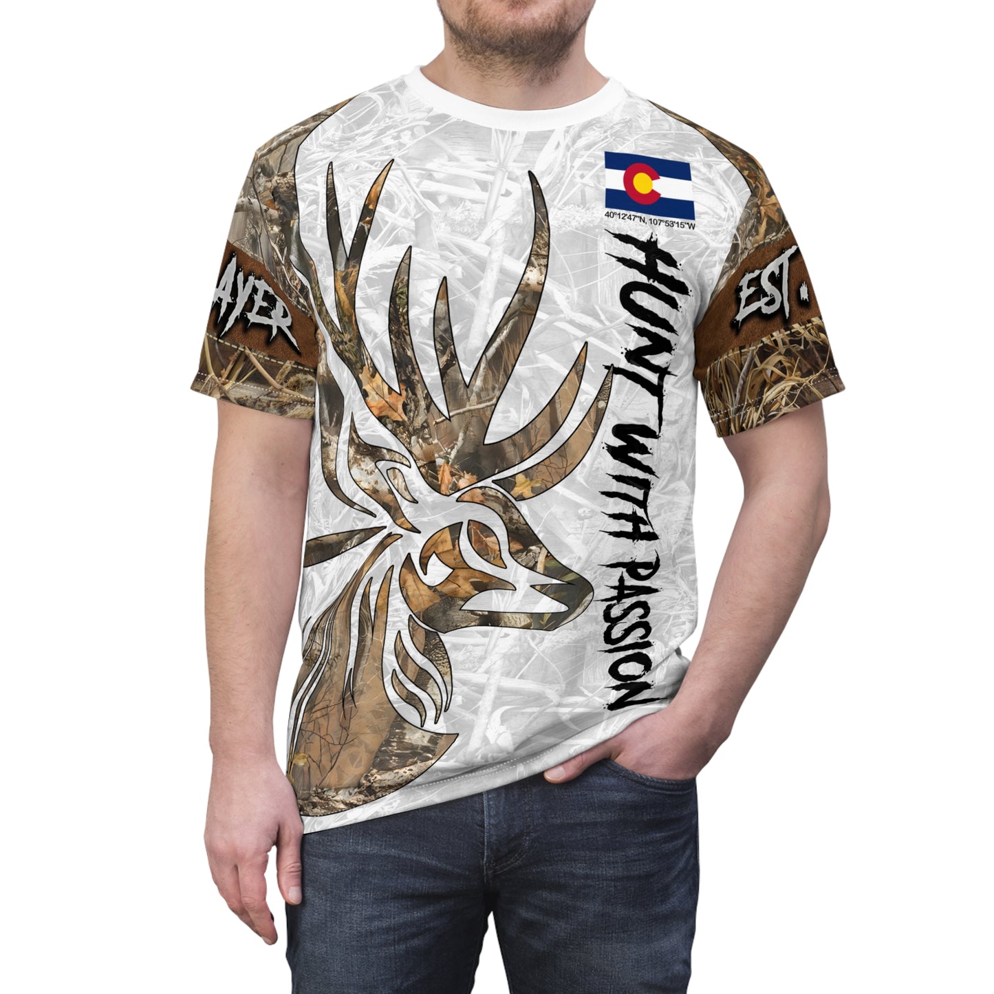 State Pride Buck Hunter Personalized Unisex Cut & Sew Tee