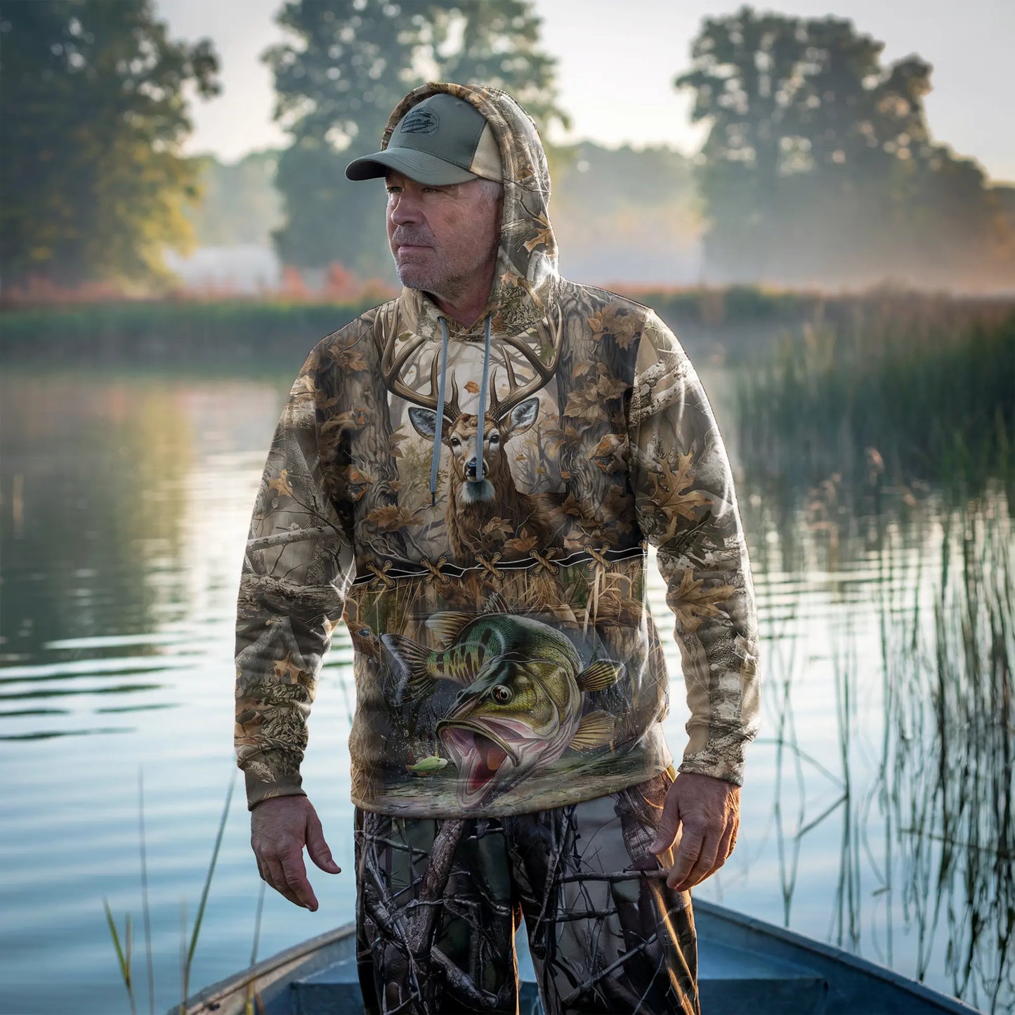 Wilderness Majesty: Deer & Bass Hunting Hoodie - The Deerly