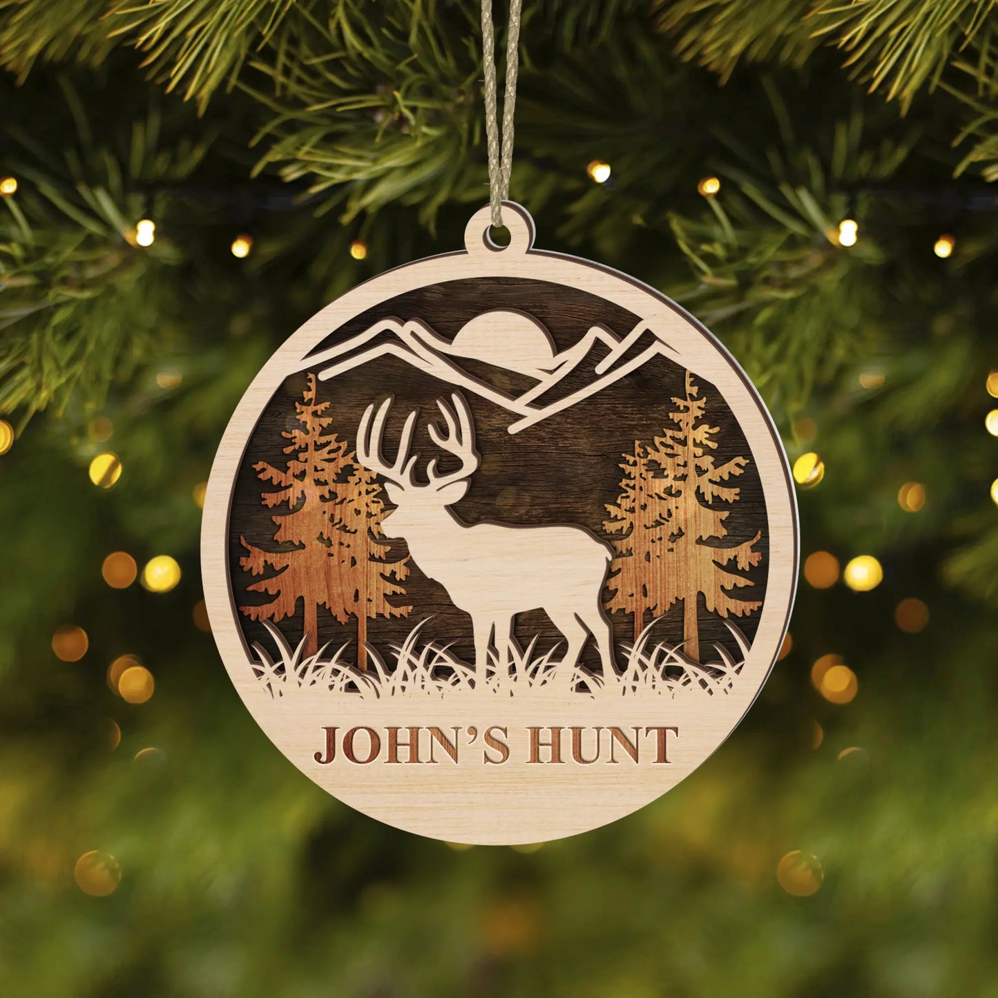 Personalized Deer Hunt 2-Layered Wooden Ornament - The Deerly