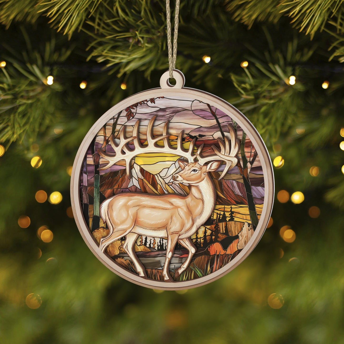 Majestic Deer Stained Glass Suncatcher Ornament