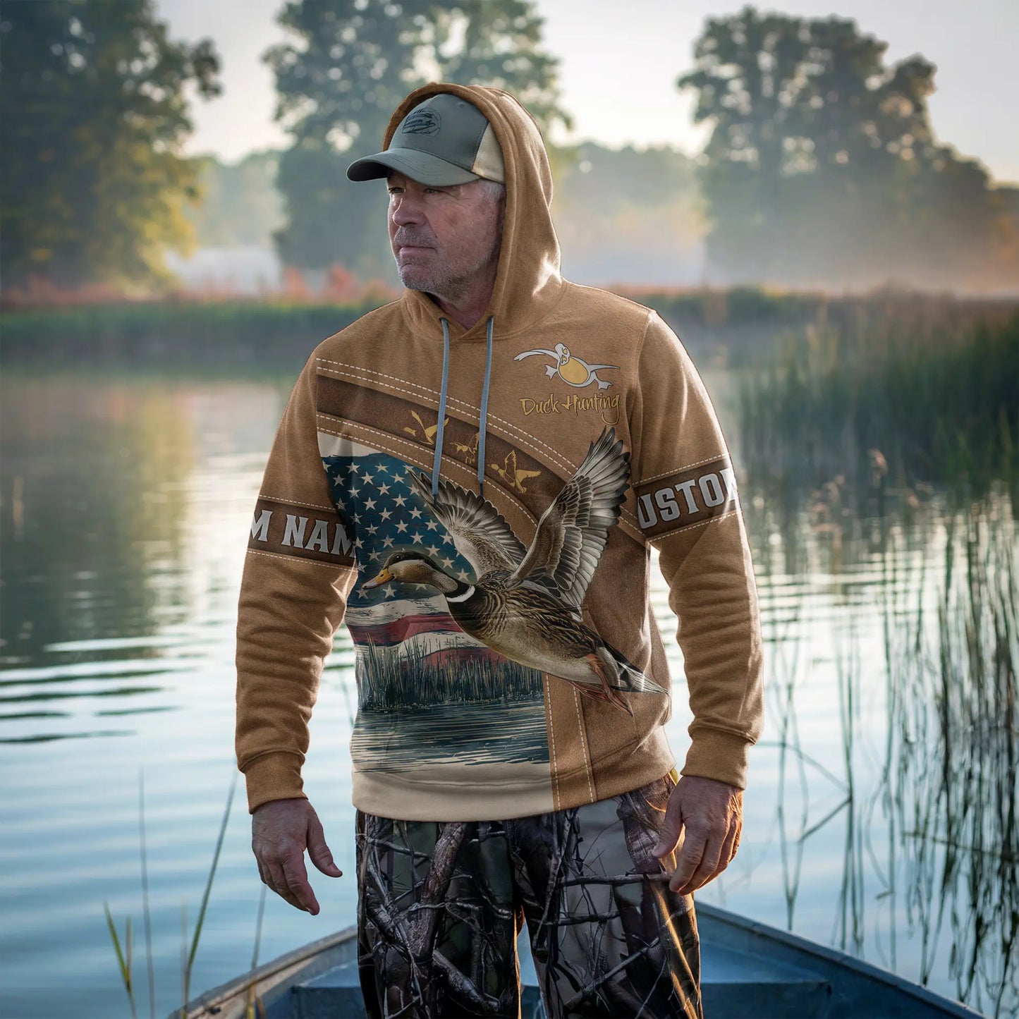 Patriotic Duck Hunting Hoodie Personalized - The Deerly