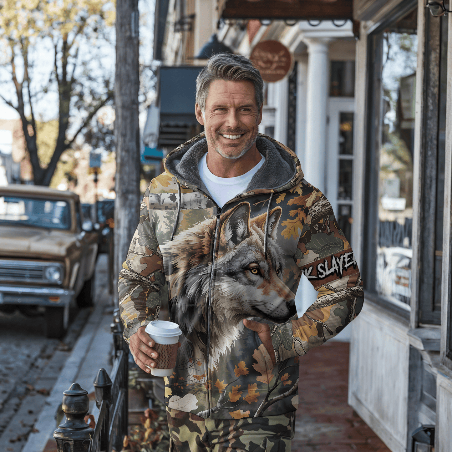 Timber Wolf Camo Personalized Zip Hoodie