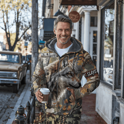 Timber Wolf Camo Personalized Zip Hoodie