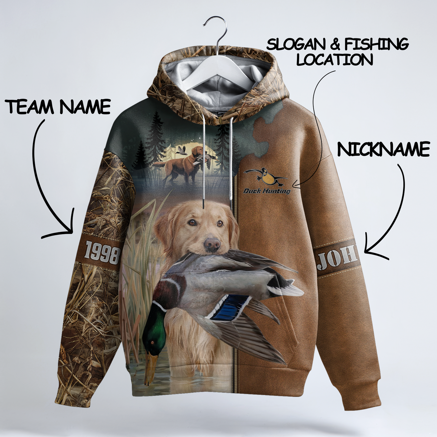 Duck Hunting Hoodie - Golden Retriever Personalized Camo Design