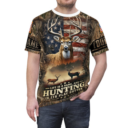 Life Is A Game Hunting Personalized Unisex Cut & Sew Tee
