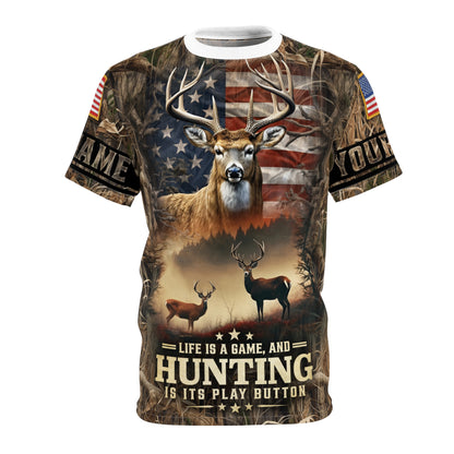 Life Is A Game Hunting Personalized Unisex Cut & Sew Tee
