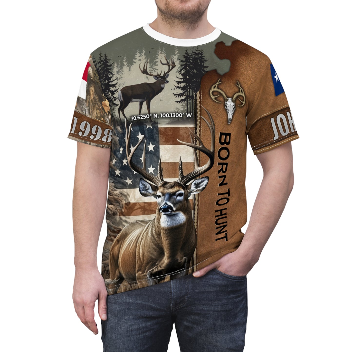 Born To Hunt Buck Flag Personalized Unisex Cut & Sew Tee