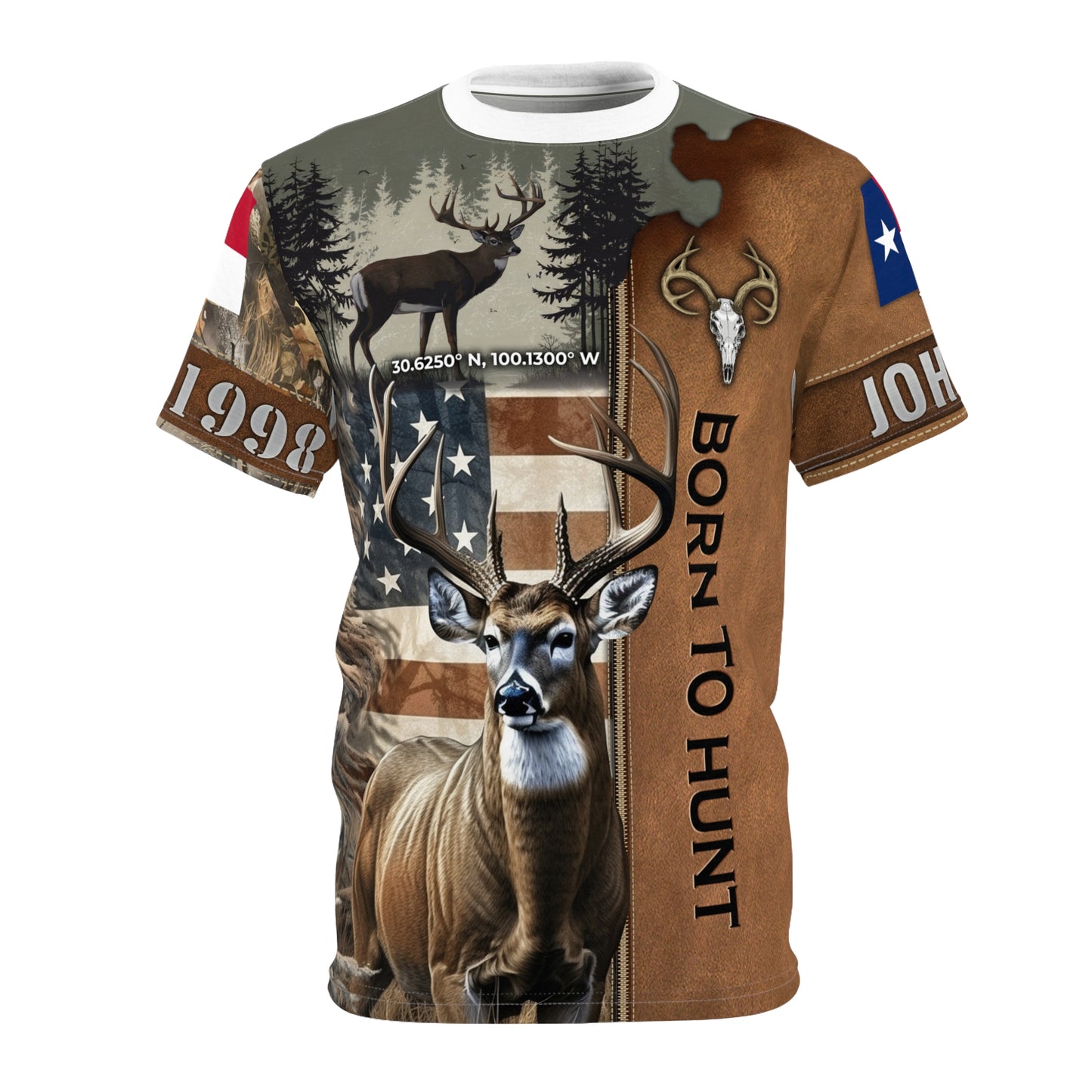 Born To Hunt Buck Flag Personalized Unisex Cut & Sew Tee